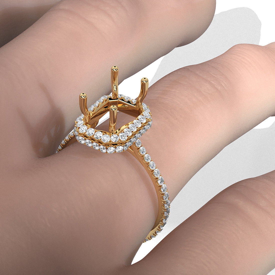 Double Halo Semi Mount Lab Grown Diamond Engagement Ring 0.53 Ct.