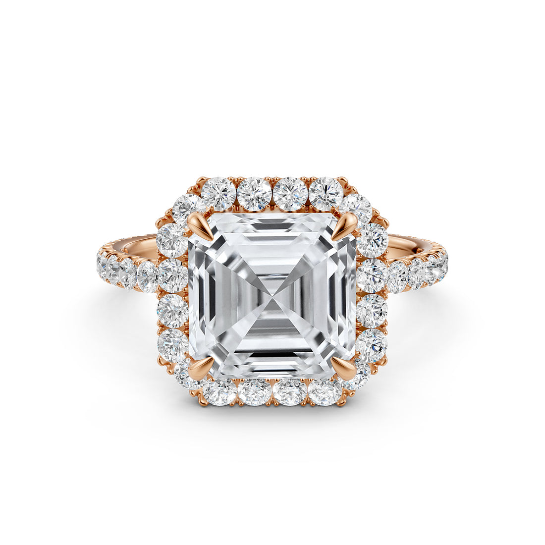 French Pave Set Halo Lab Grown Diamond Engagement Ring 2.59 Ctw.