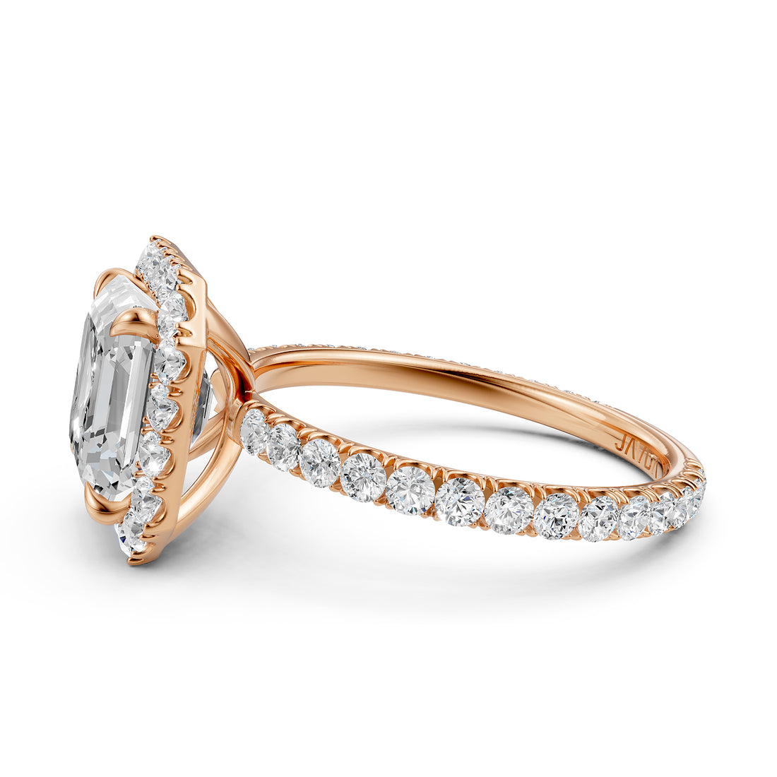 French Pave Set Halo Lab Grown Diamond Engagement Ring 2.59 Ctw.