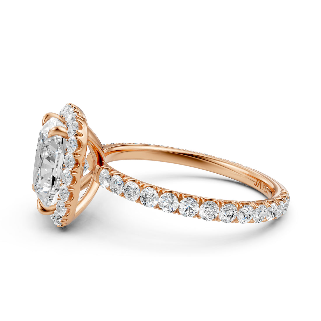 French Pave Set Halo Lab Grown Diamond Engagement Ring 2.59 Ctw.