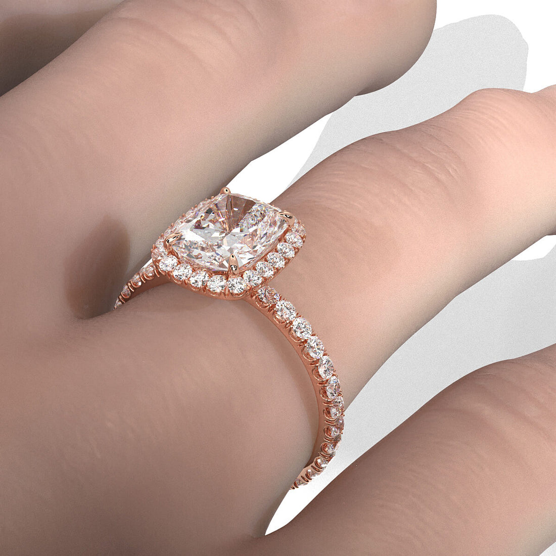 French Pave Set Halo Lab Grown Diamond Engagement Ring 2.59 Ctw.