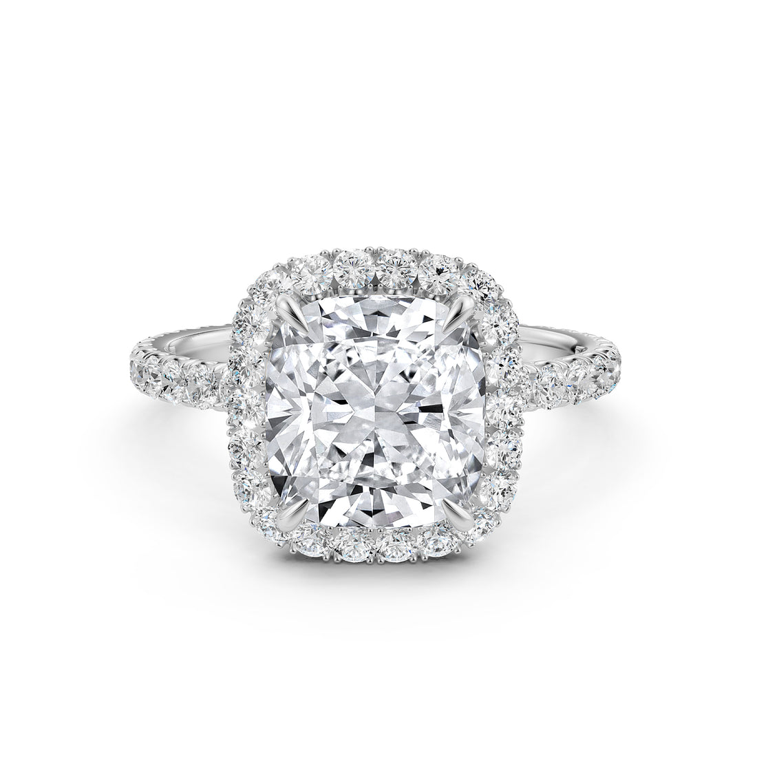 French Pave Set Halo Lab Grown Diamond Engagement Ring 2.59 Ctw.