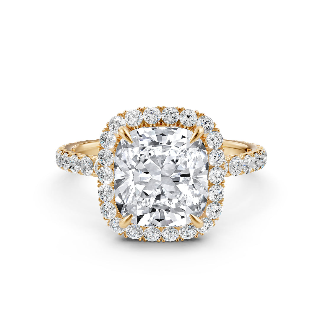 French Pave Set Halo Lab Grown Diamond Engagement Ring 2.59 Ctw.