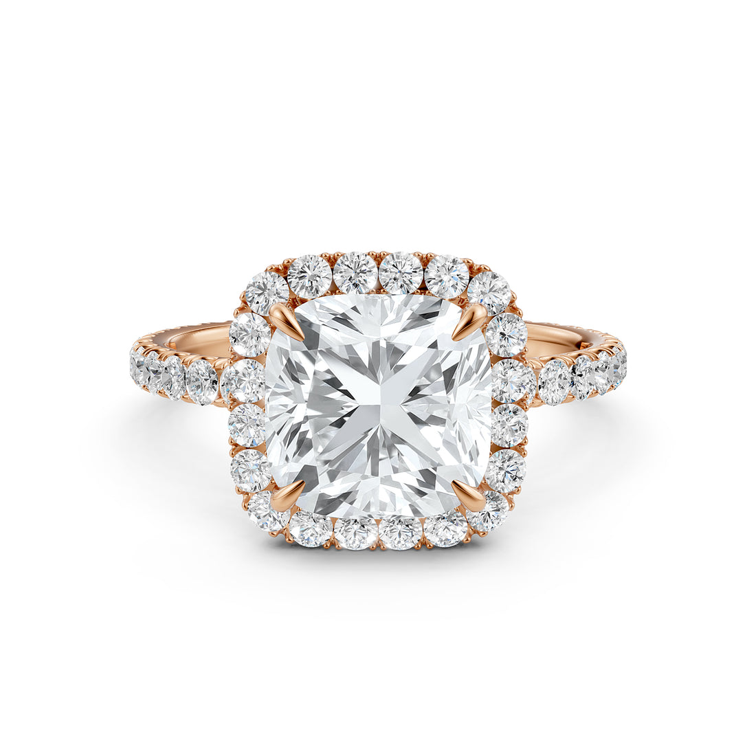 French Pave Set Halo Lab Grown Diamond Engagement Ring 2.59 Ctw.