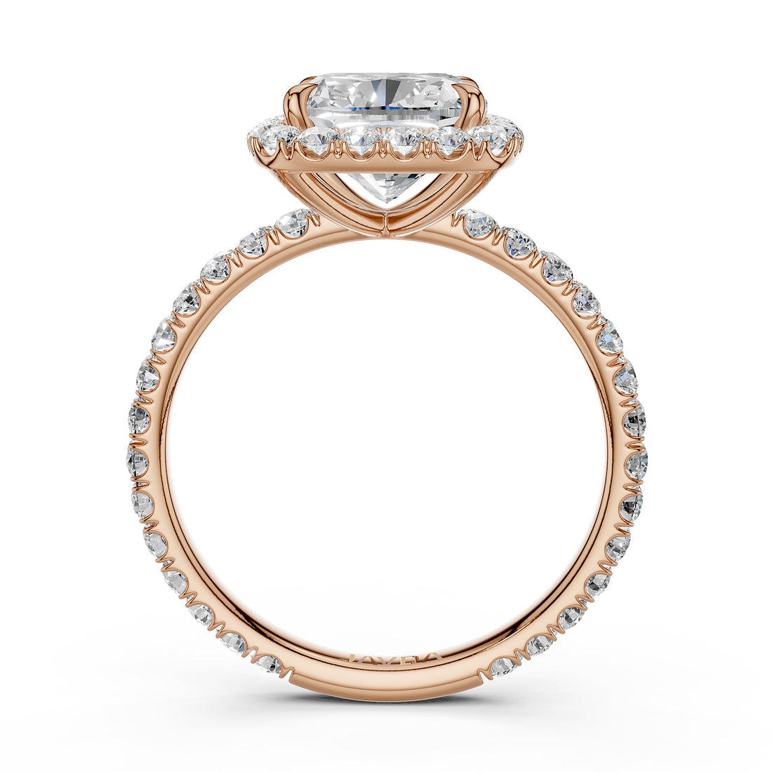 French Pave Set Halo Lab Grown Diamond Engagement Ring 2.59 Ctw.
