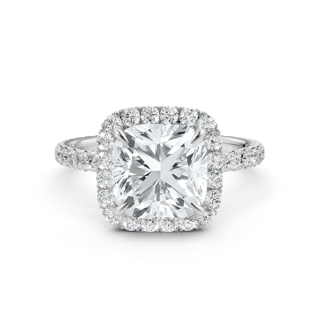 French Pave Set Halo Lab Grown Diamond Engagement Ring 2.59 Ctw.