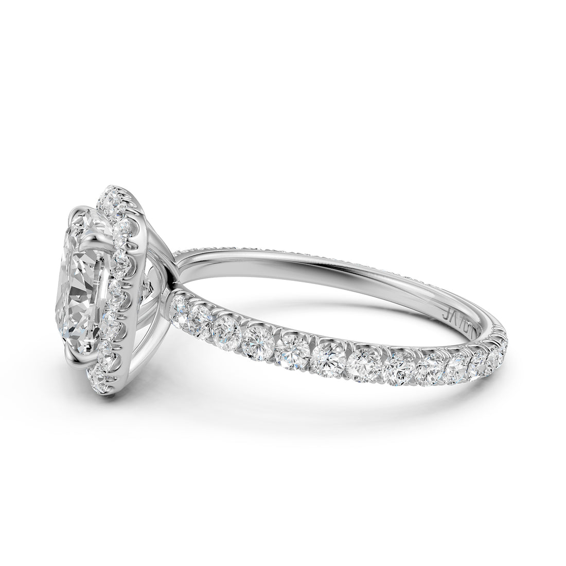 French Pave Set Halo Lab Grown Diamond Engagement Ring 2.59 Ctw.