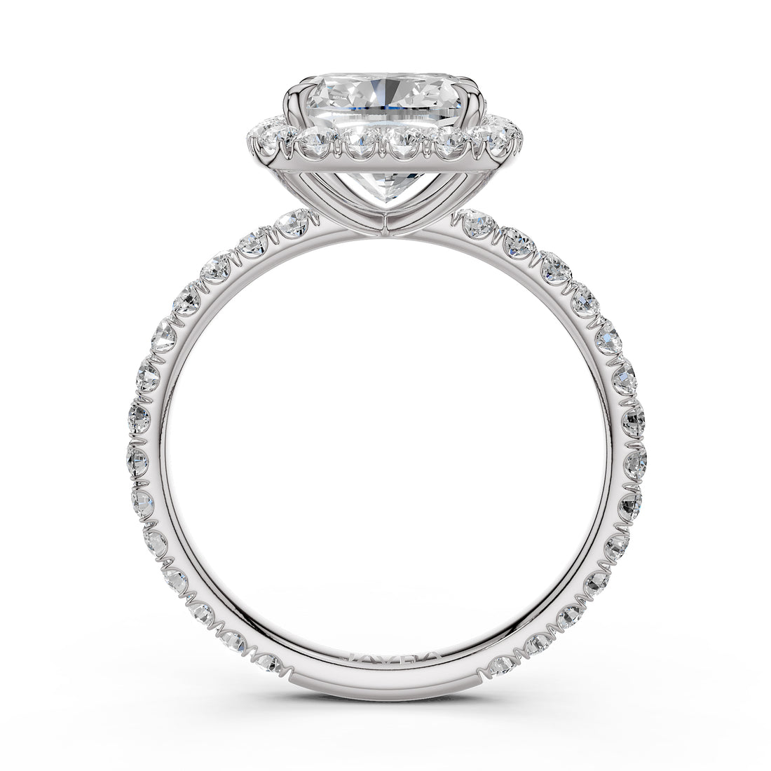 French Pave Set Halo Lab Grown Diamond Engagement Ring 2.59 Ctw.
