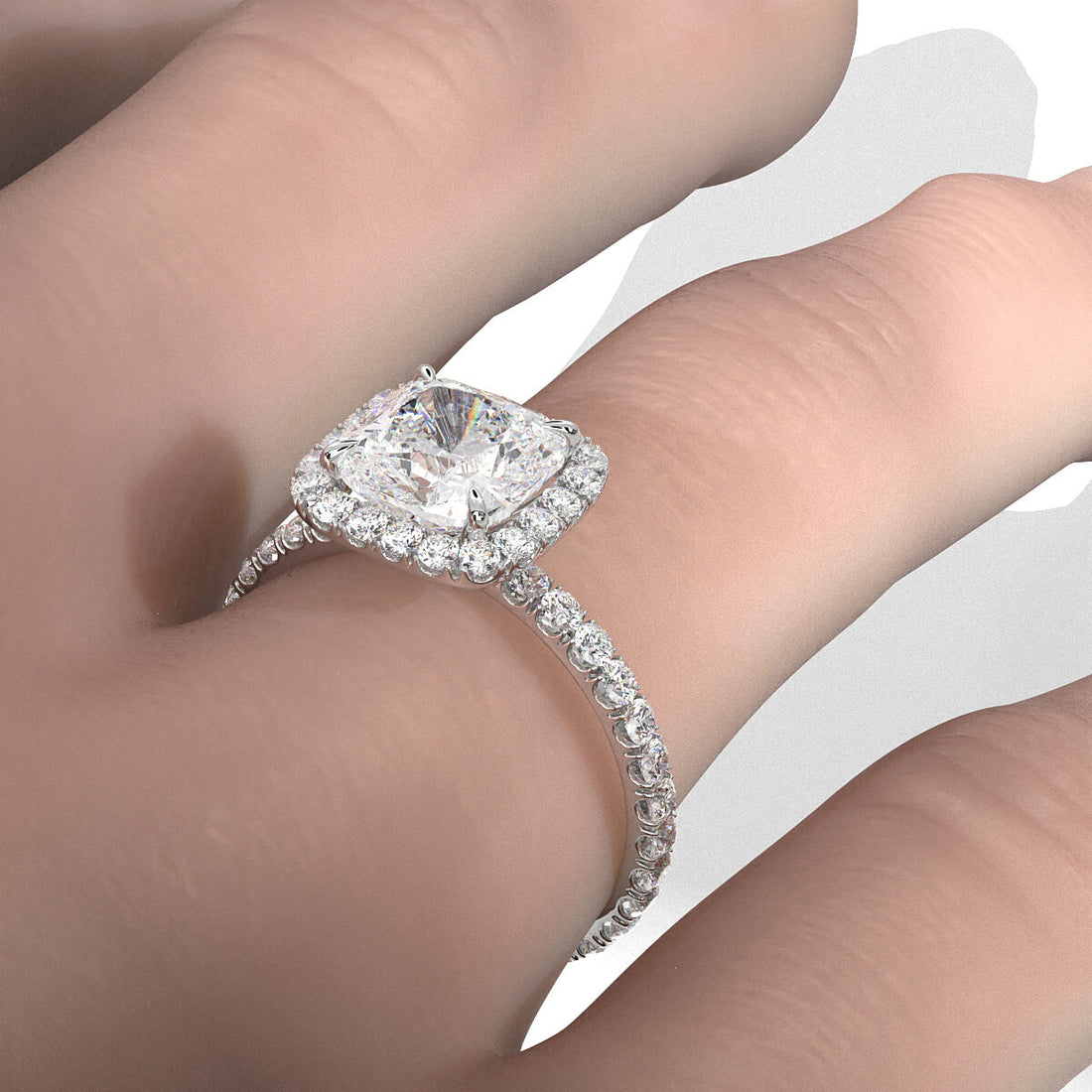 French Pave Set Halo Lab Grown Diamond Engagement Ring 2.59 Ctw.