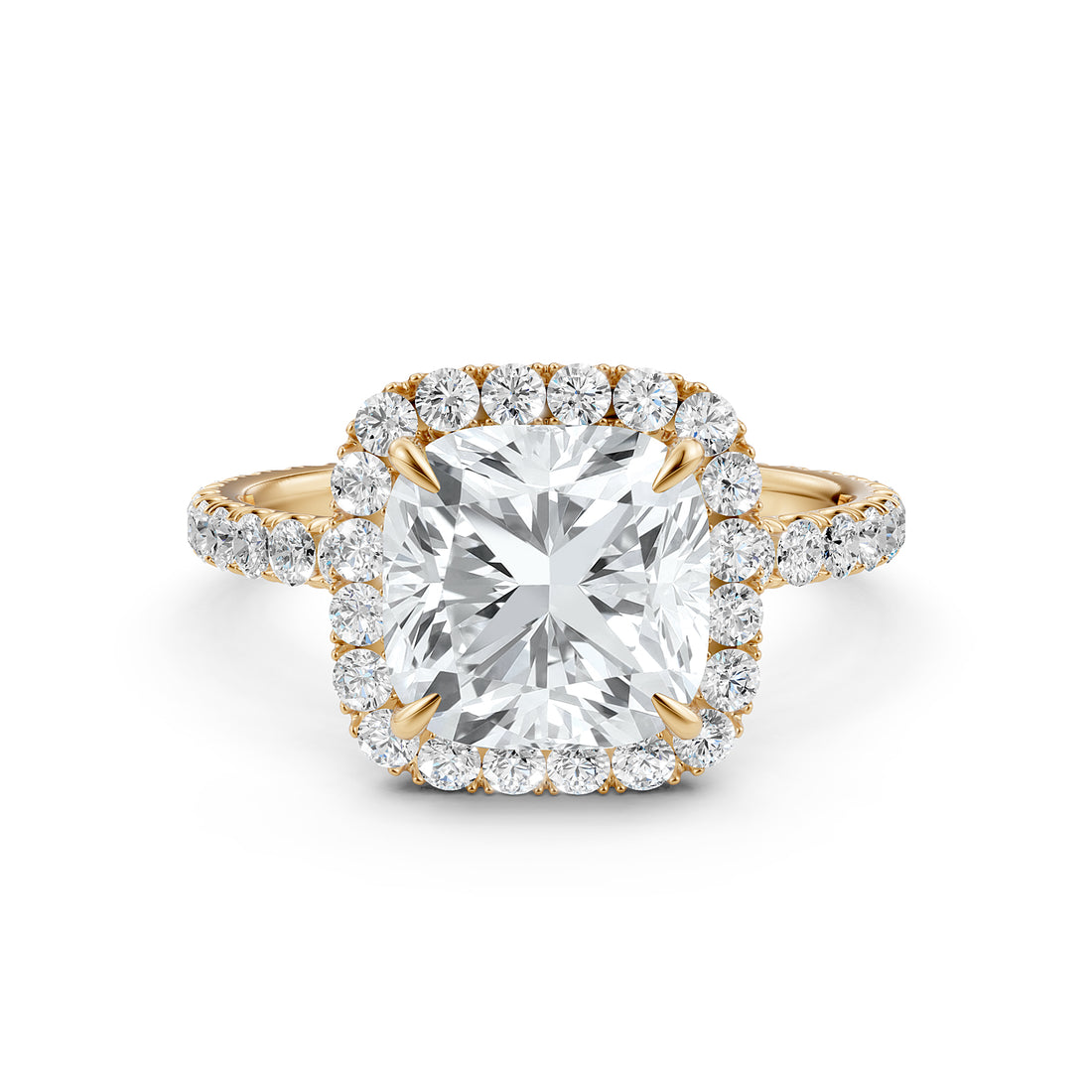 French Pave Set Halo Lab Grown Diamond Engagement Ring 2.59 Ctw.
