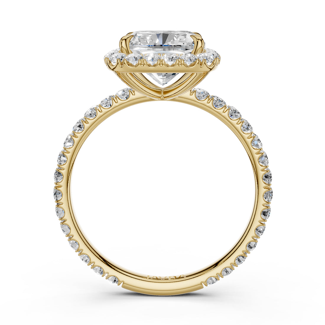 French Pave Set Halo Lab Grown Diamond Engagement Ring 2.59 Ctw.