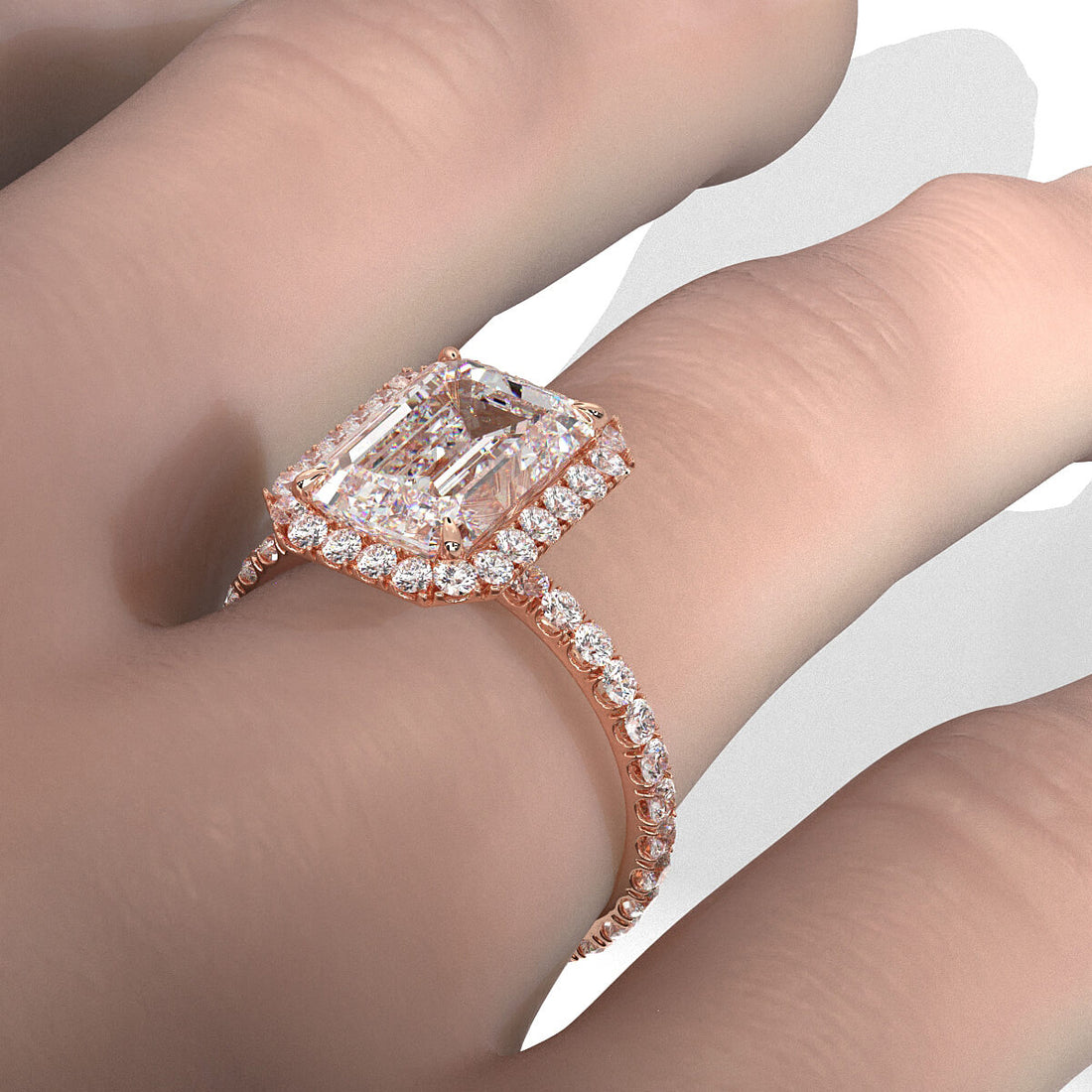 French Pave Set Halo Lab Grown Diamond Engagement Ring 2.59 Ctw.