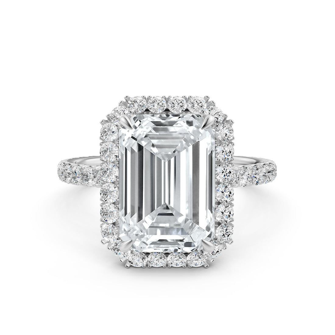 French Pave Set Halo Lab Grown Diamond Engagement Ring 2.59 Ctw.