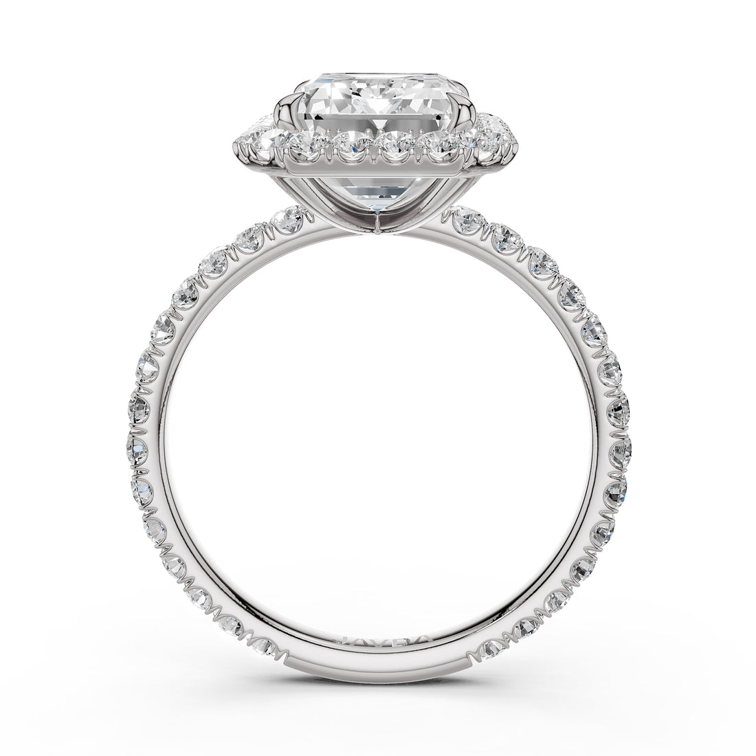 French Pave Set Halo Lab Grown Diamond Engagement Ring 2.59 Ctw.