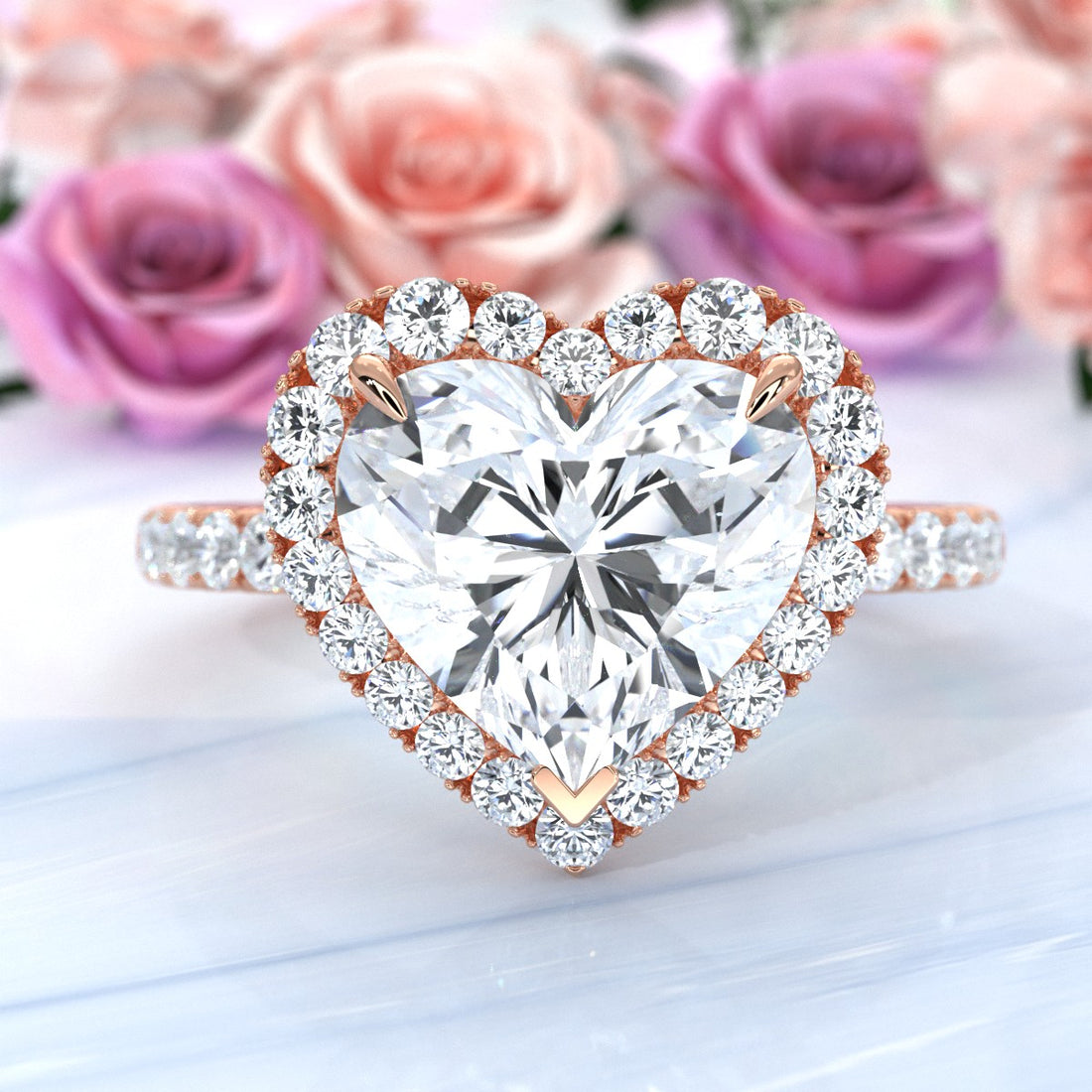 French Pave Set Halo Lab Grown Diamond Engagement Ring 2.59 Ctw.