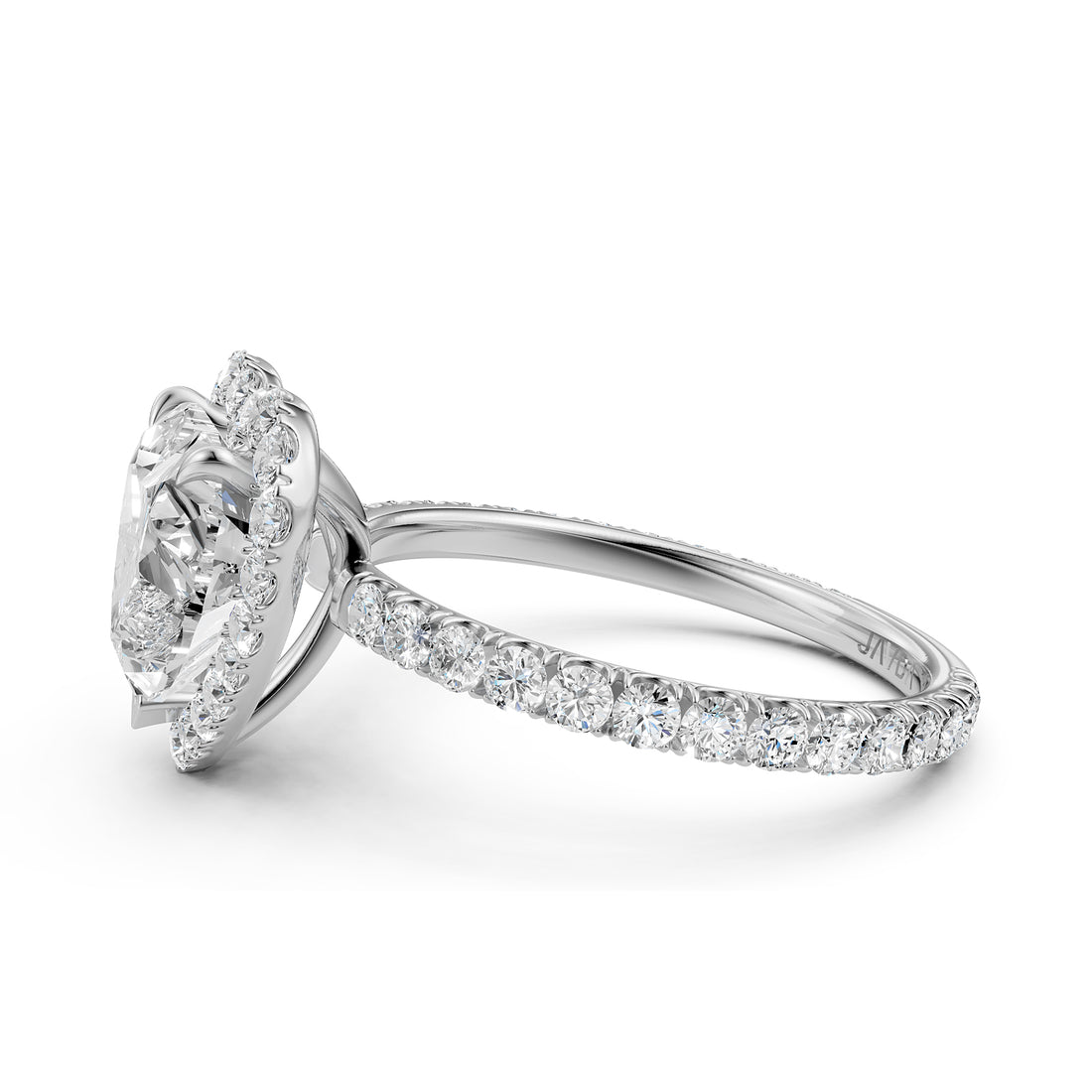 French Pave Set Halo Lab Grown Diamond Engagement Ring 2.59 Ctw.