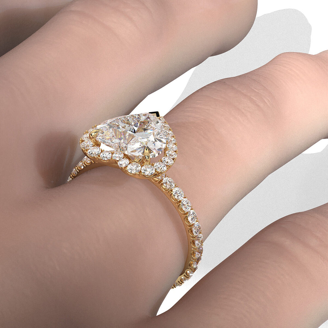 French Pave Set Halo Lab Grown Diamond Engagement Ring 2.59 Ctw.