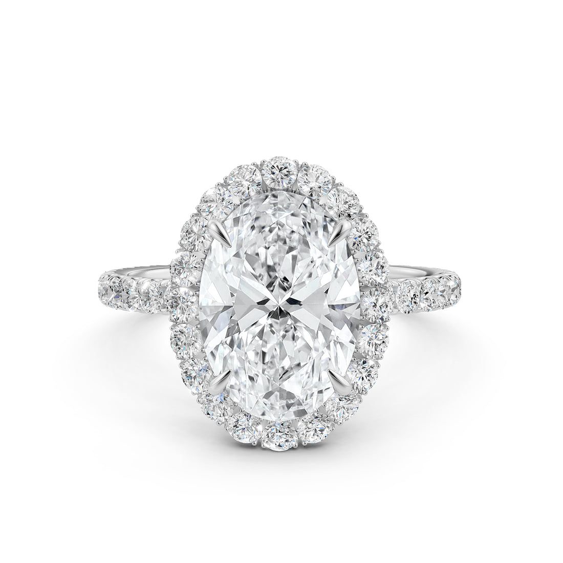 French Pave Set Halo Lab Grown Diamond Engagement Ring 2.59 Ctw.