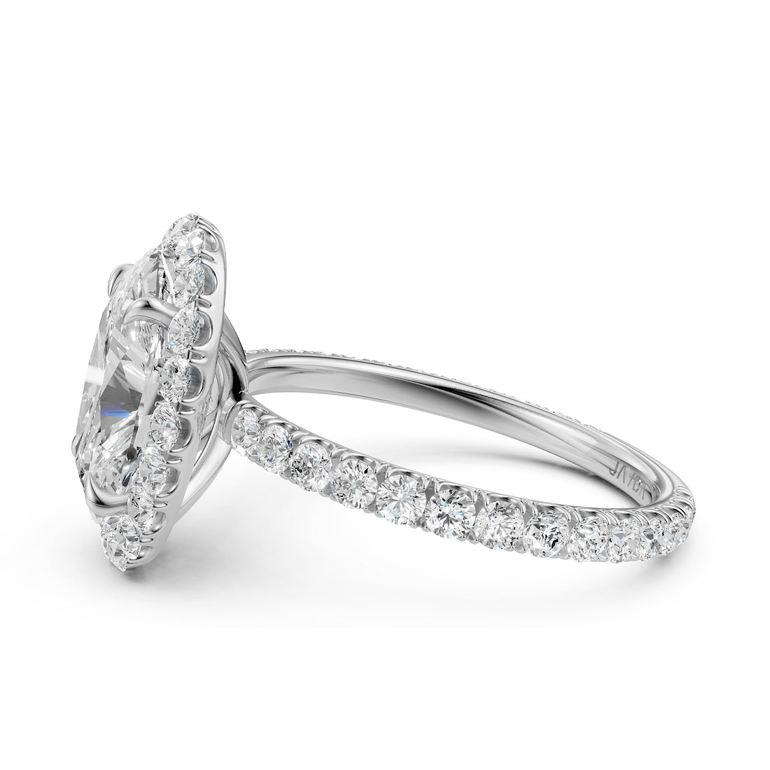 French Pave Set Halo Lab Grown Diamond Engagement Ring 2.59 Ctw.