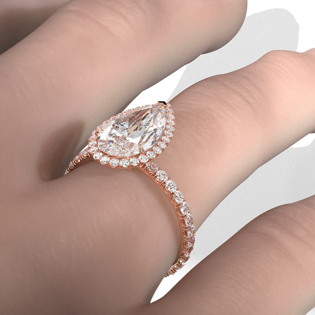 French Pave Set Halo Lab Grown Diamond Engagement Ring 2.59 Ctw.