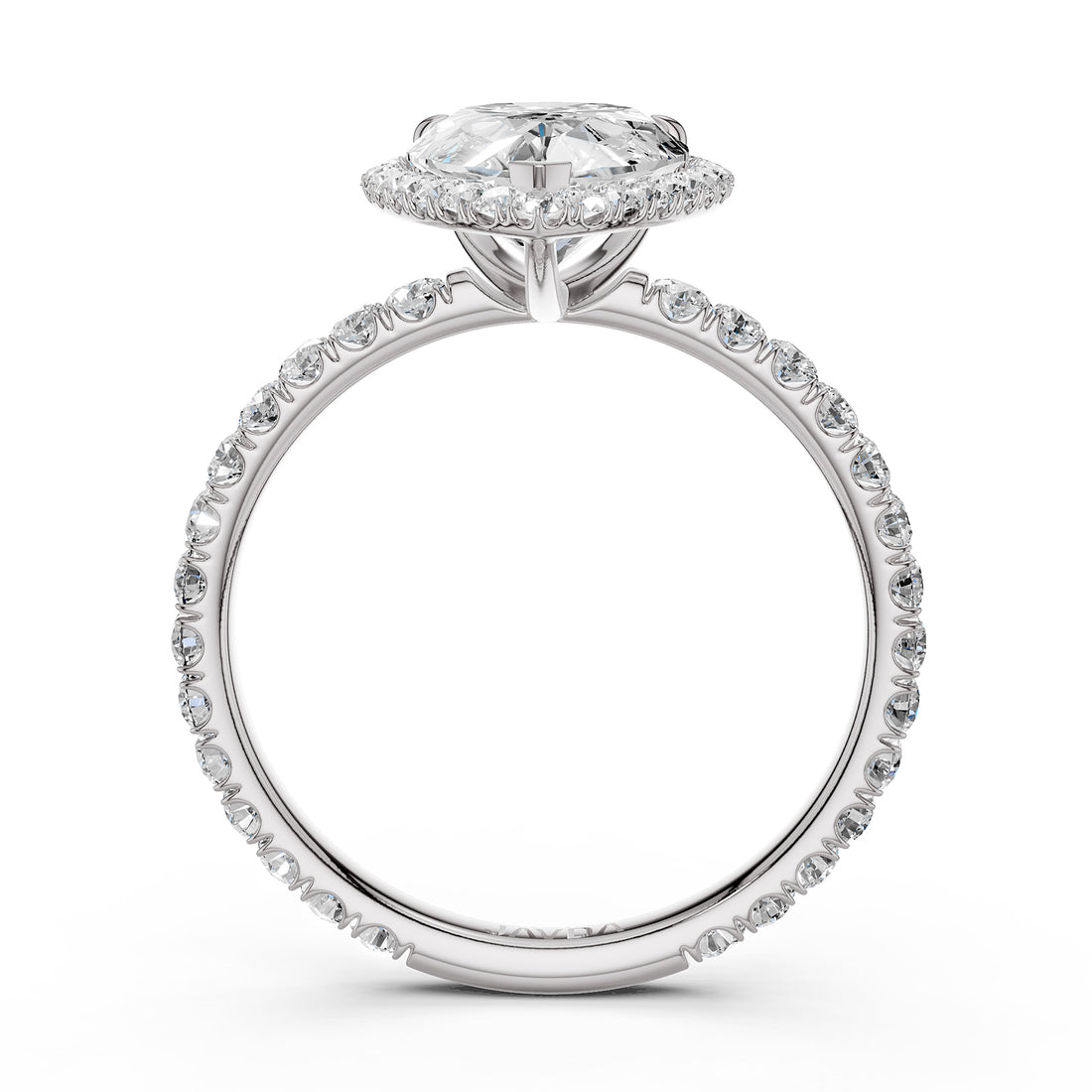 French Pave Set Halo Lab Grown Diamond Engagement Ring 2.59 Ctw.
