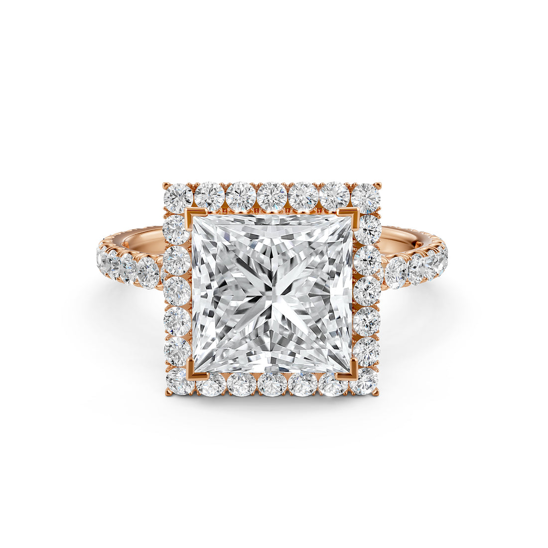 French Pave Set Halo Lab Grown Diamond Engagement Ring 2.59 Ctw.