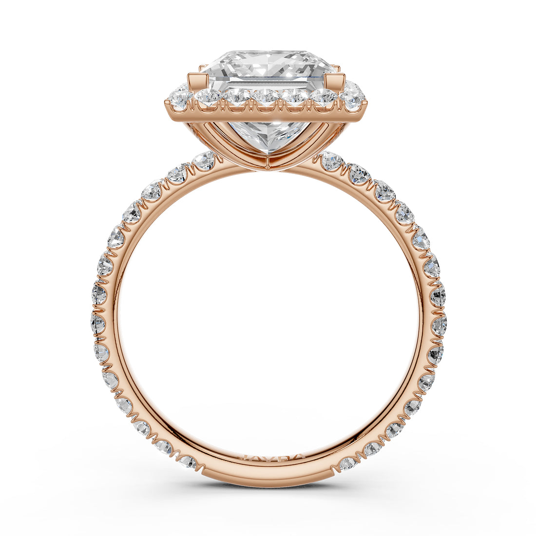 French Pave Set Halo Lab Grown Diamond Engagement Ring 2.59 Ctw.