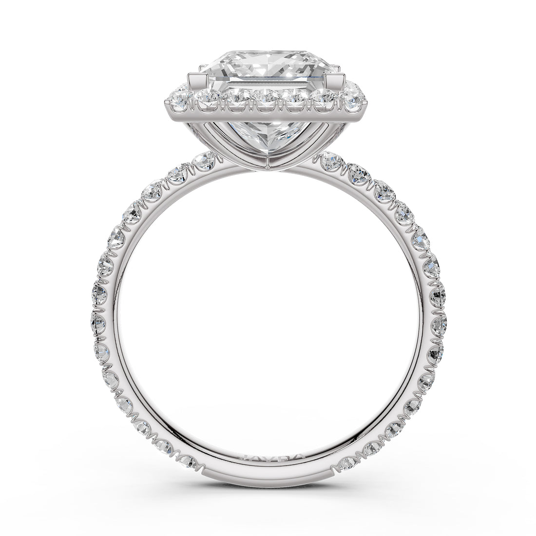 French Pave Set Halo Lab Grown Diamond Engagement Ring 2.59 Ctw.