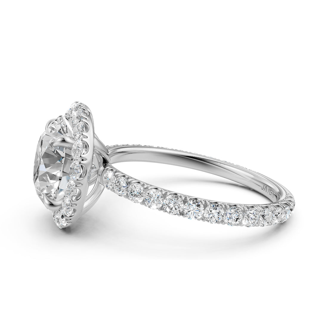 French Pave Set Halo Lab Grown Diamond Engagement Ring 2.59 Ctw.