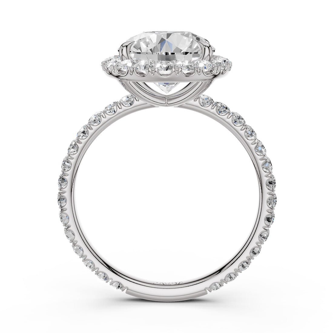 French Pave Set Halo Lab Grown Diamond Engagement Ring 2.59 Ctw.