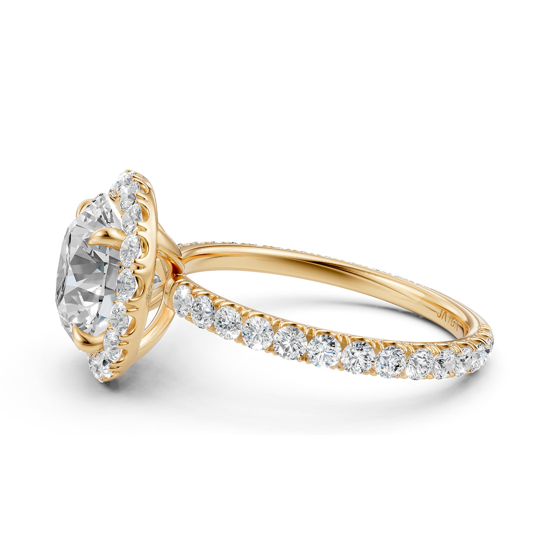 French Pave Set Halo Lab Grown Diamond Engagement Ring 2.59 Ctw.