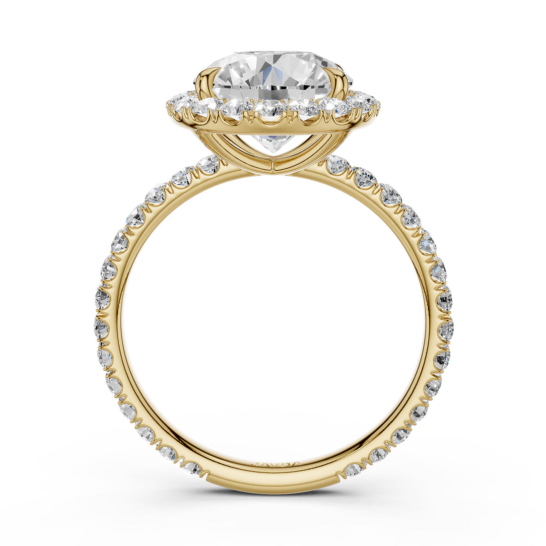 French Pave Set Halo Lab Grown Diamond Engagement Ring 2.59 Ctw.