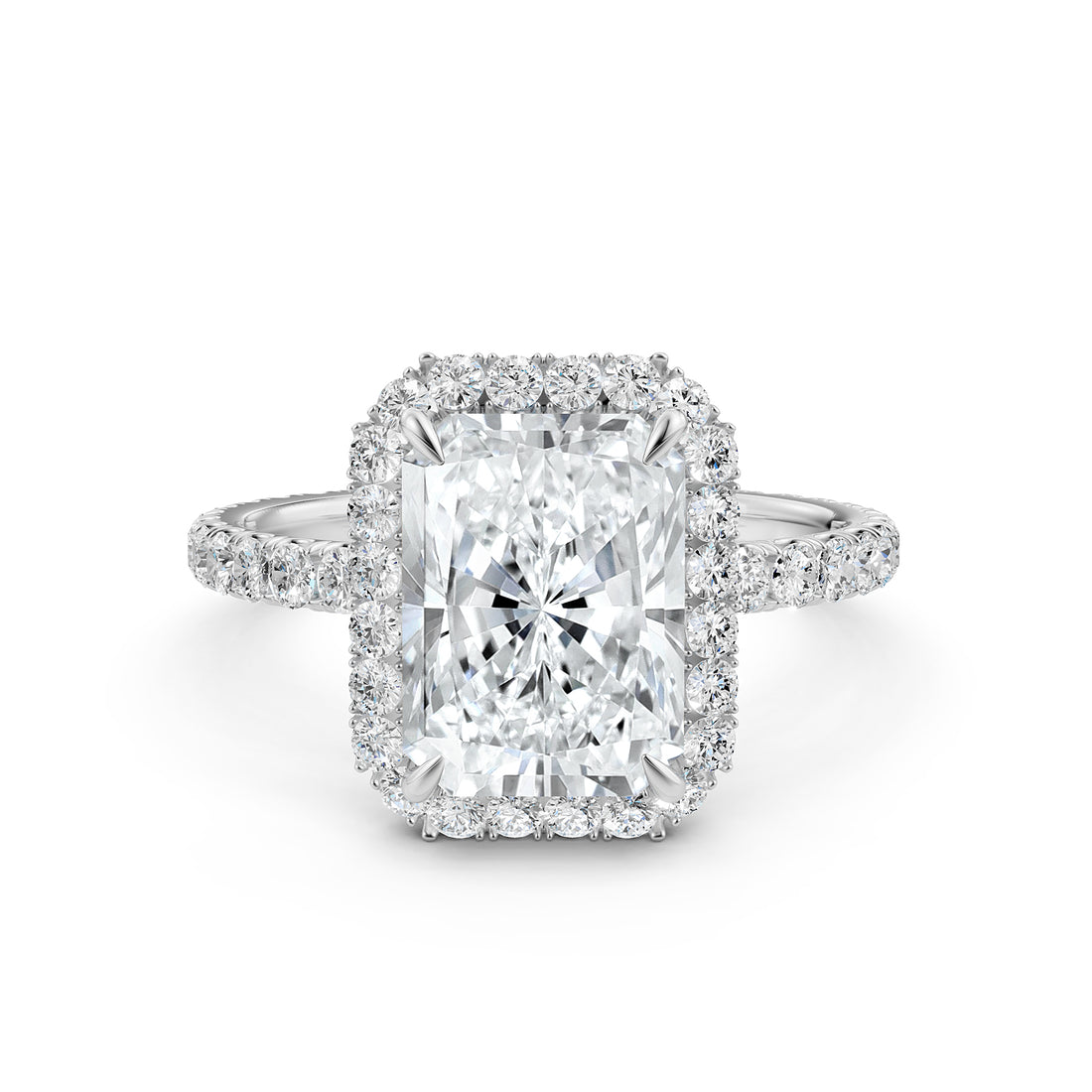 French Pave Set Halo Lab Grown Diamond Engagement Ring 2.59 Ctw.