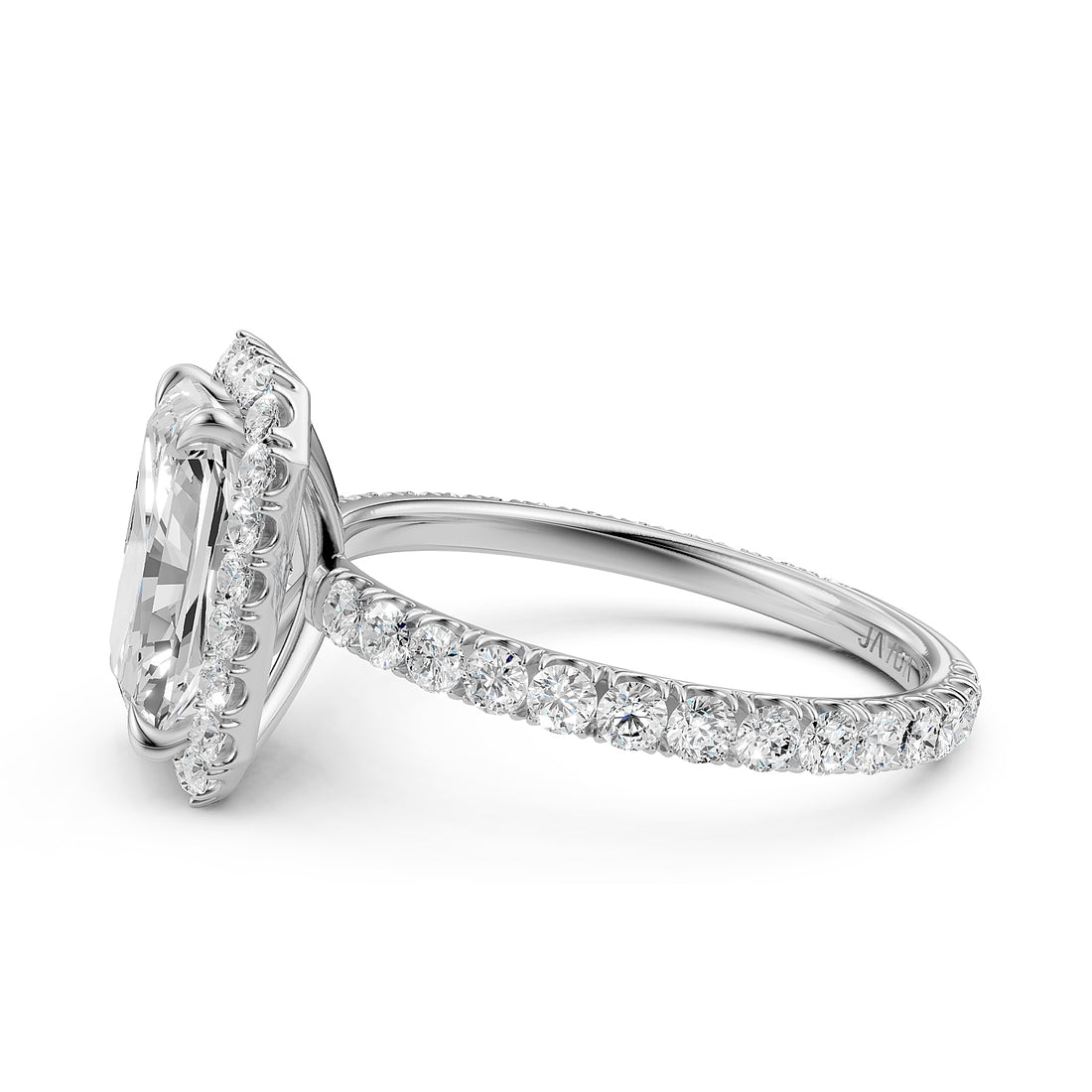 French Pave Set Halo Lab Grown Diamond Engagement Ring 2.59 Ctw.