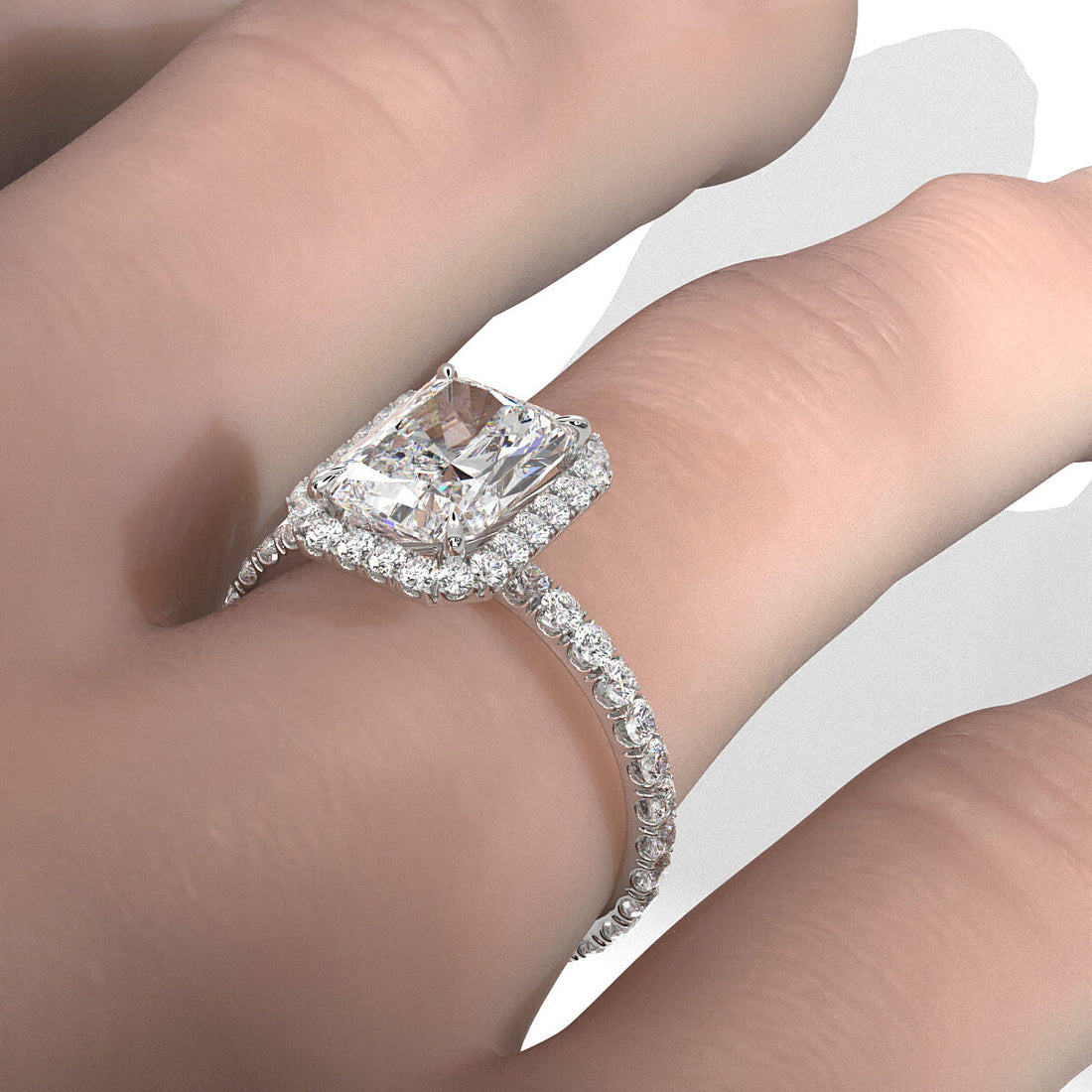 French Pave Set Halo Lab Grown Diamond Engagement Ring 2.59 Ctw.