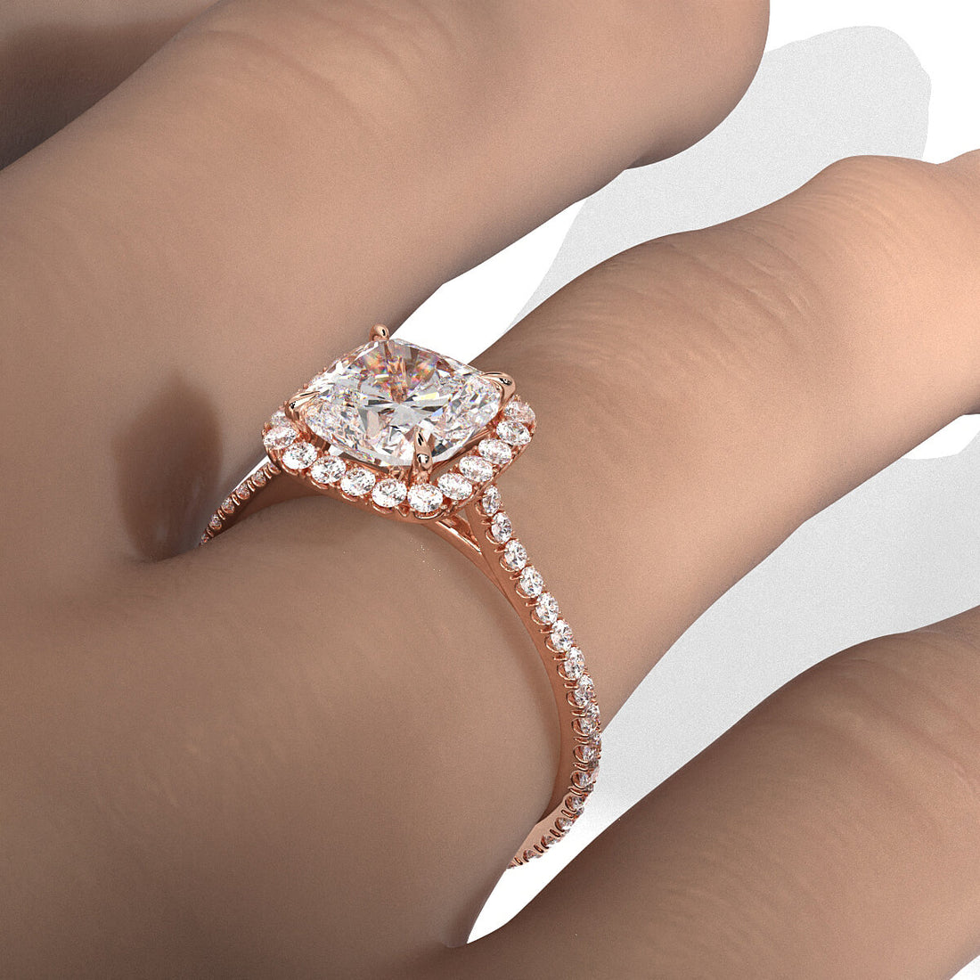 French U Pave Halo 2.54 Ctw. Round IGI Certified Diamond Engagement Ring