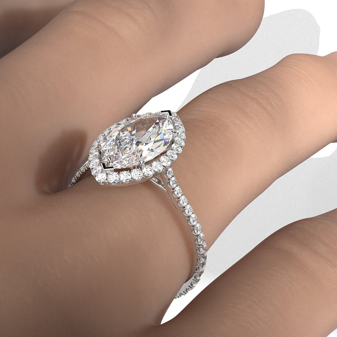 French U Pave Halo 2.54 Ctw. Round IGI Certified Diamond Engagement Ring