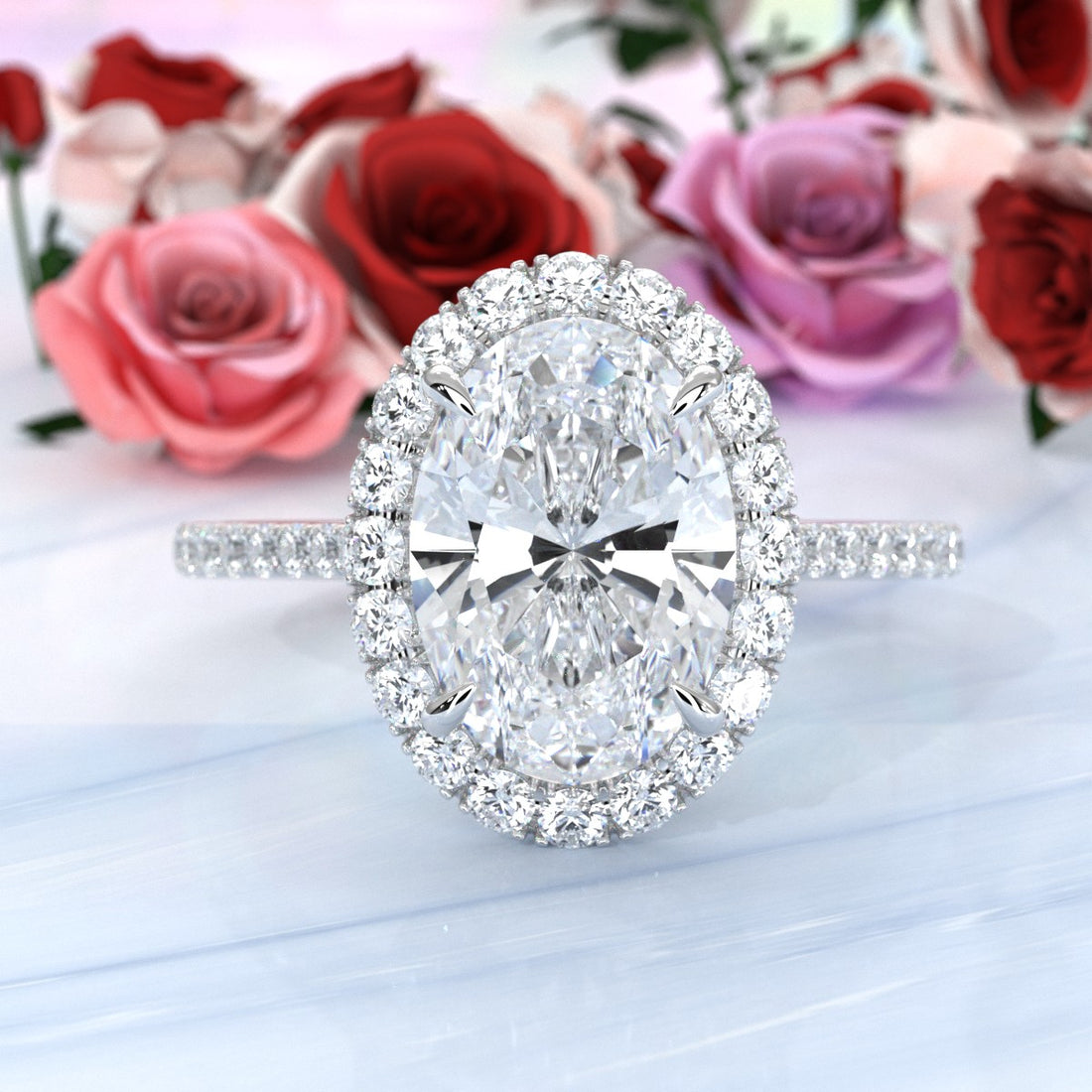 French U Pave Halo 2.54 Ctw. Round IGI Certified Diamond Engagement Ring