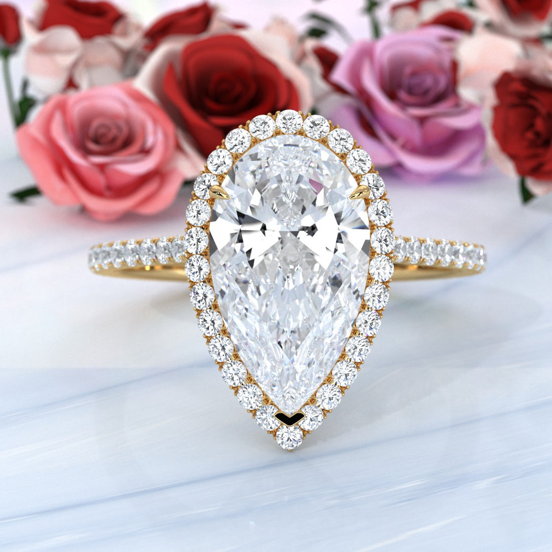 French U Pave Halo 2.54 Ctw. Round IGI Certified Diamond Engagement Ring