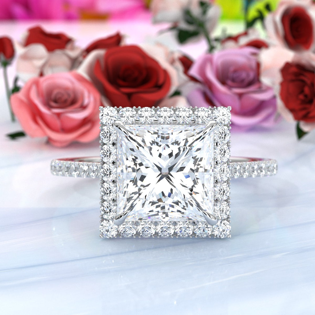 French U Pave Halo 2.54 Ctw. Round IGI Certified Diamond Engagement Ring