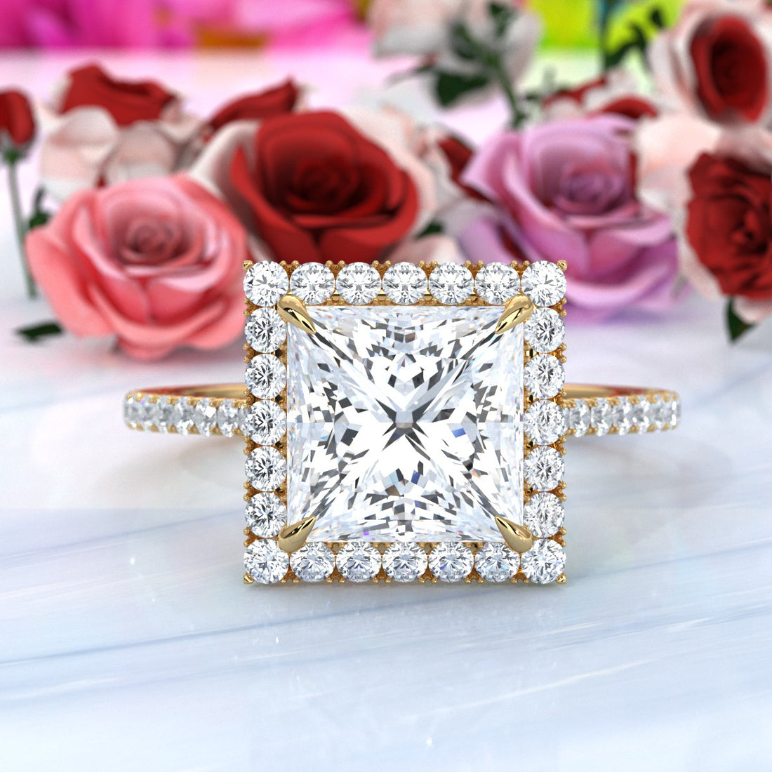 French U Pave Halo 2.54 Ctw. Round IGI Certified Diamond Engagement Ring