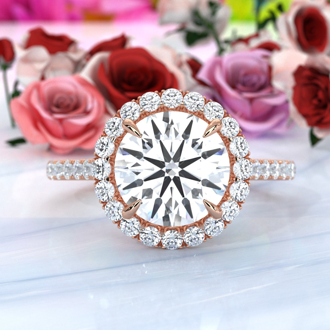 French U Pave Halo 2.54 Ctw. Round IGI Certified Diamond Engagement Ring