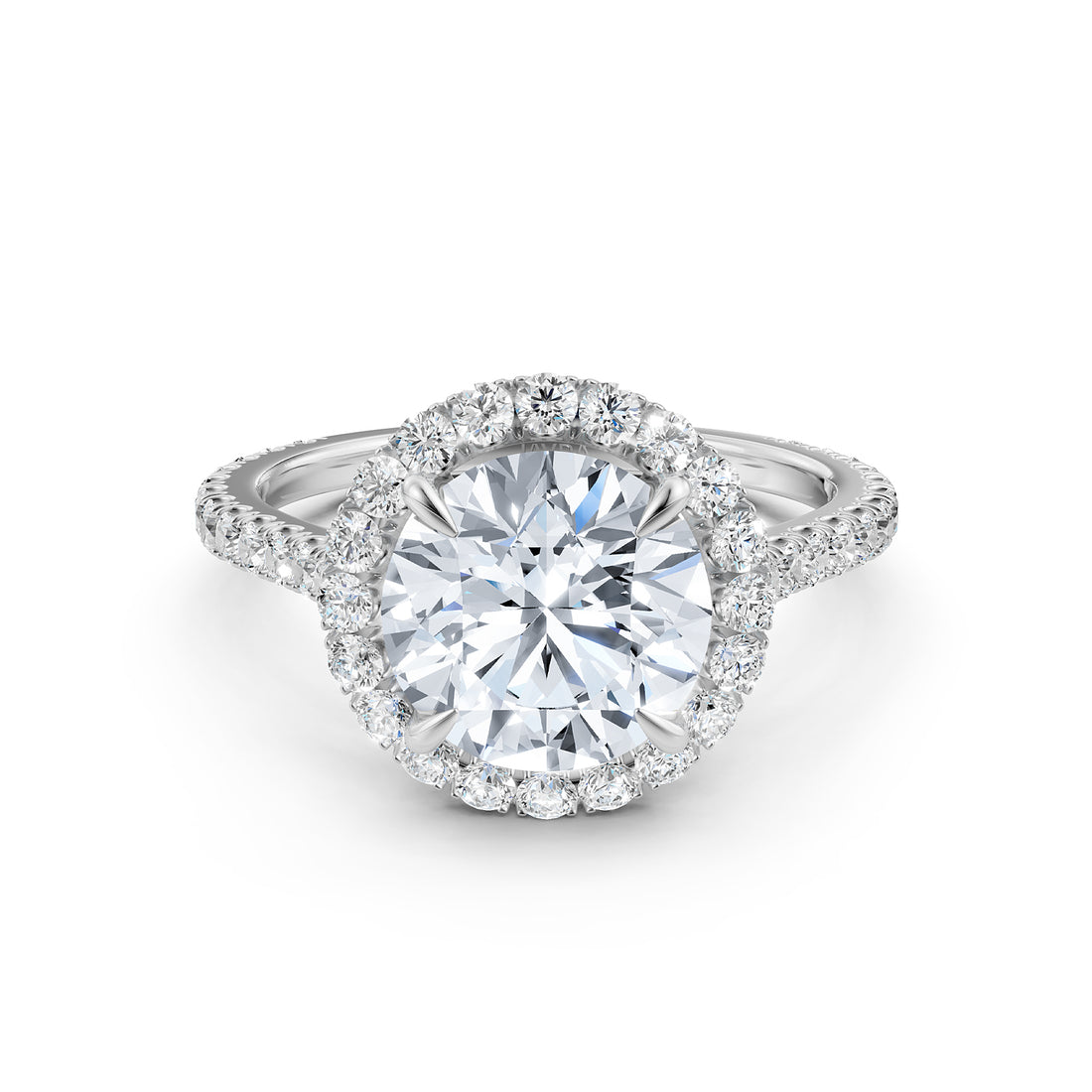 French U Pave Halo 2.54 Ctw. Round IGI Certified Diamond Engagement Ring