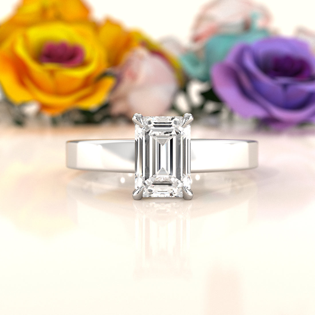 3.5mm Cathedral Style Flat Edge Solitaire Lab Grown Diamond IGI Certified Engagement Ring 4g Setting 1.00 Ctw.