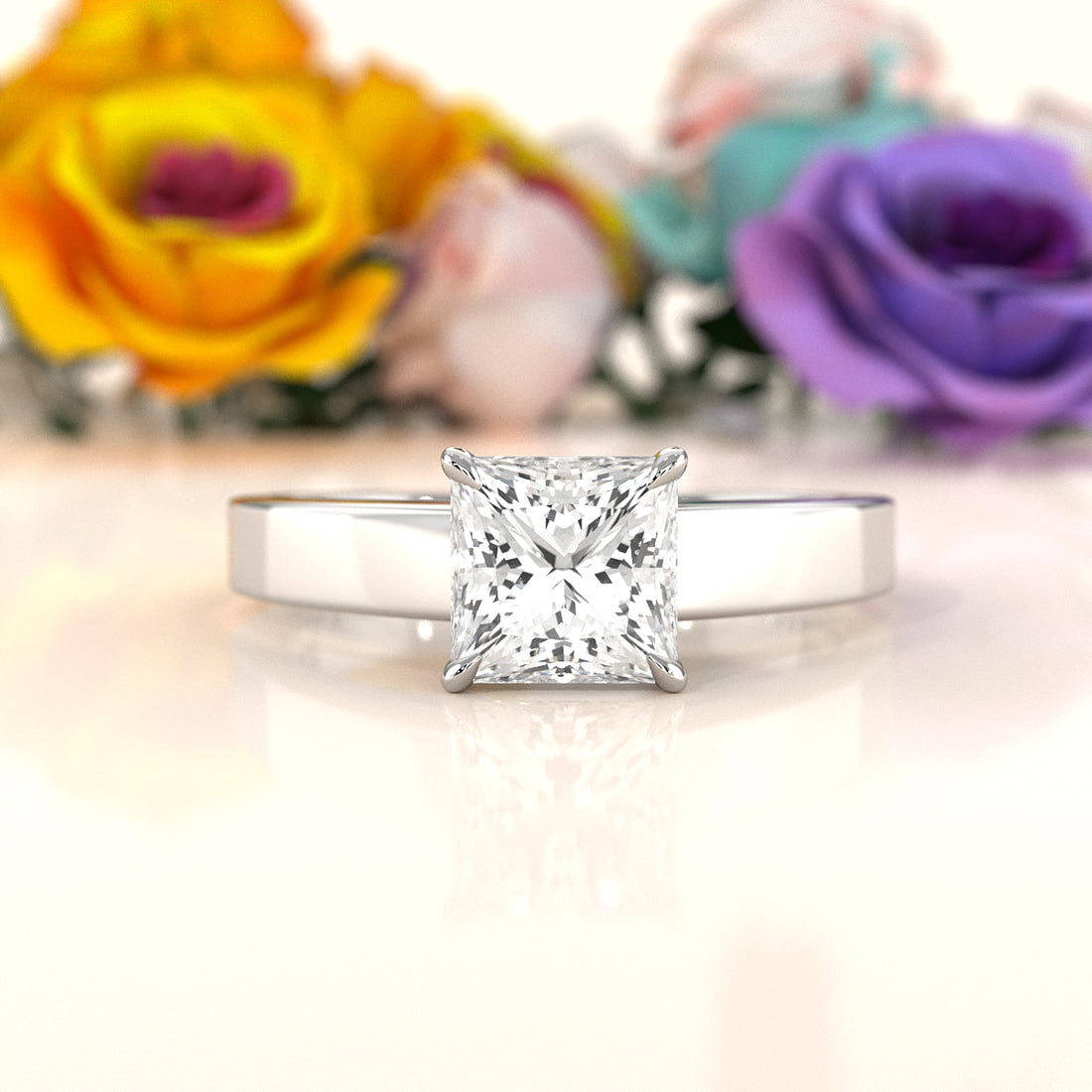 3.5mm Cathedral Style Flat Edge Solitaire Lab Grown Diamond IGI Certified Engagement Ring 4g Setting 1.00 Ctw.