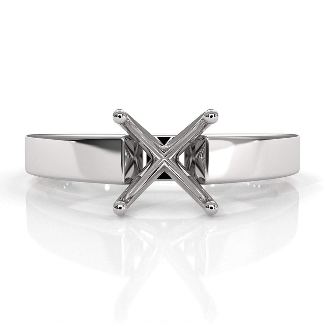 4g Cathedral Style Flat Edge Solitaire Semi Mount Engagement Ring Setting 3.5mm