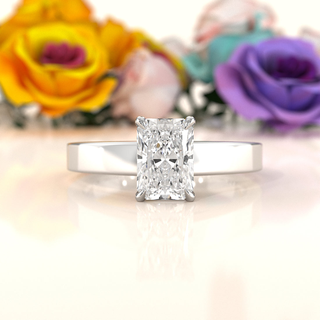 3.5mm Cathedral Style Flat Edge Solitaire Lab Grown Diamond IGI Certified Engagement Ring 4g Setting 1.00 Ctw.