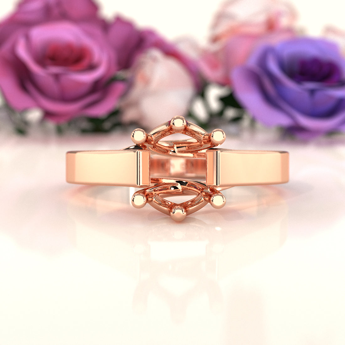 Six Prong Solitaire Trellis Style Semi Mount Engagement Ring Setting