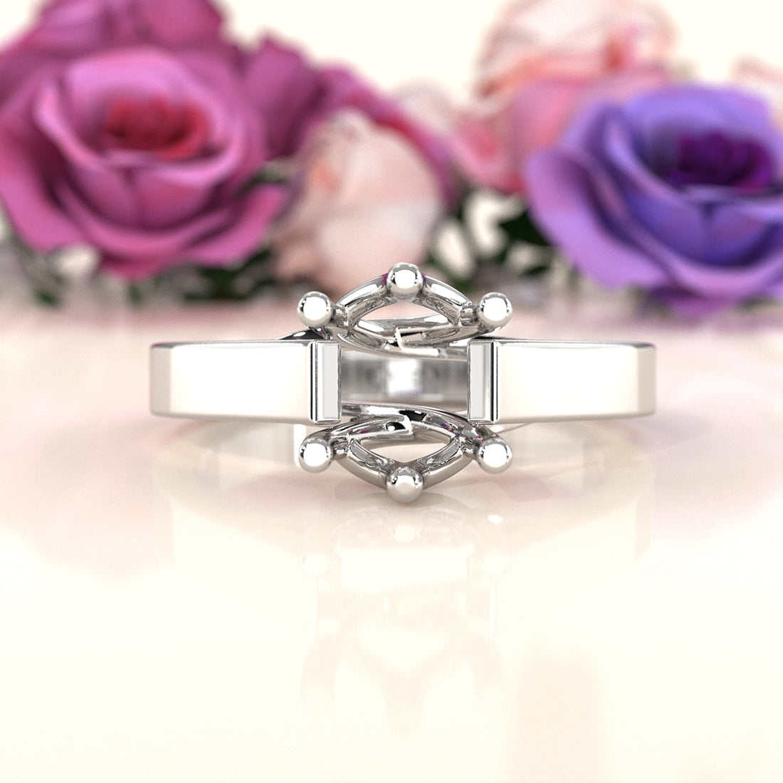 Six Prong Solitaire Trellis Style Semi Mount Engagement Ring Setting