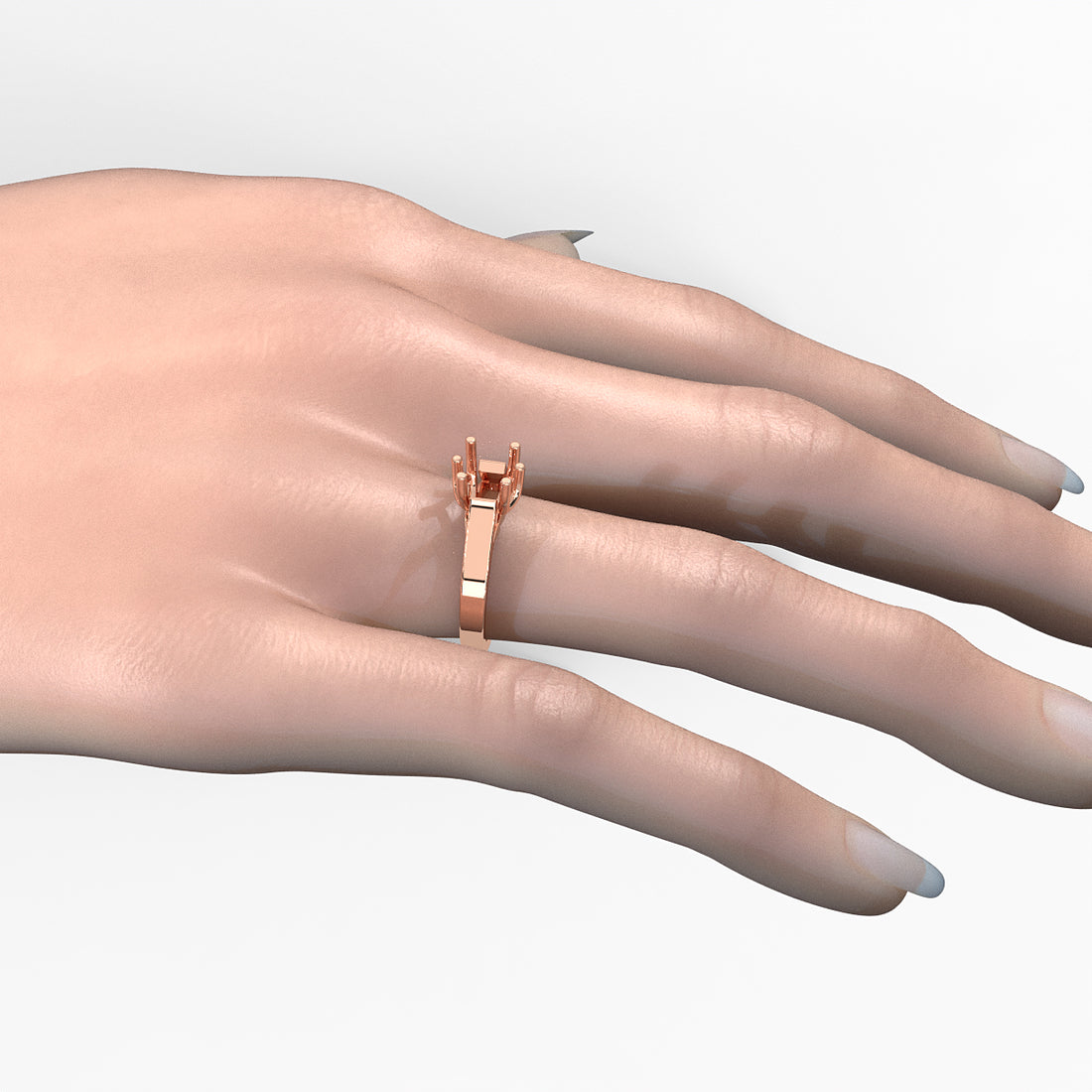 Six Prong Solitaire Trellis Style Semi Mount Engagement Ring Setting